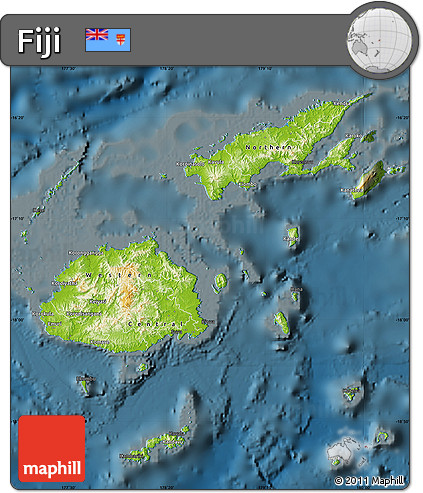 Physical Map of Fiji, darken