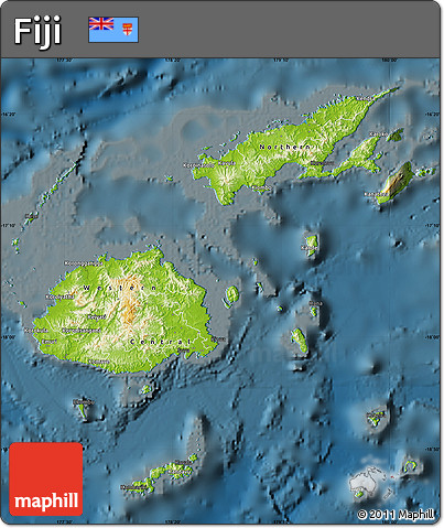 Physical Map of Fiji, darken