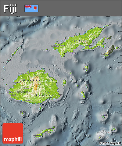 Physical Map of Fiji, darken, semi-desaturated