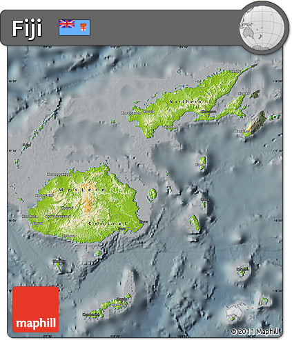 Physical Map of Fiji, darken, semi-desaturated