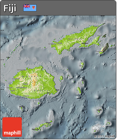 Physical Map of Fiji, darken, semi-desaturated