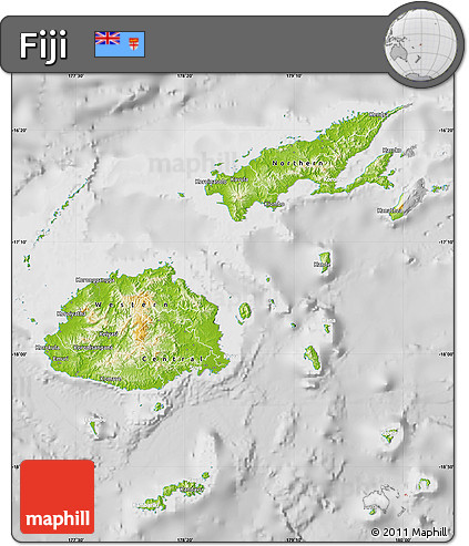 Physical Map of Fiji, lighten, desaturated