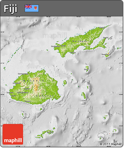 Physical Map of Fiji, lighten, desaturated