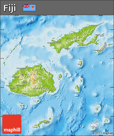 Physical Map of Fiji, lighten, desaturated, land only