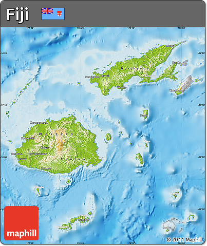Physical Map of Fiji, lighten, desaturated, land only