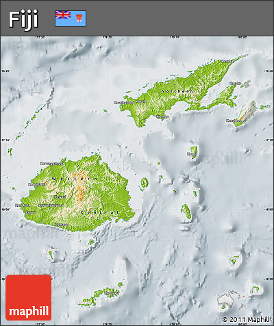 Physical Map of Fiji, lighten, semi-desaturated