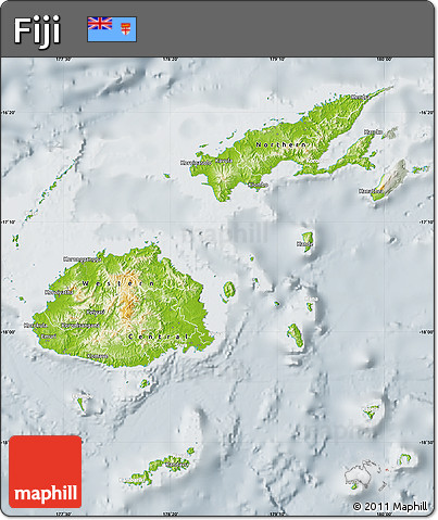 Physical Map of Fiji, lighten, semi-desaturated