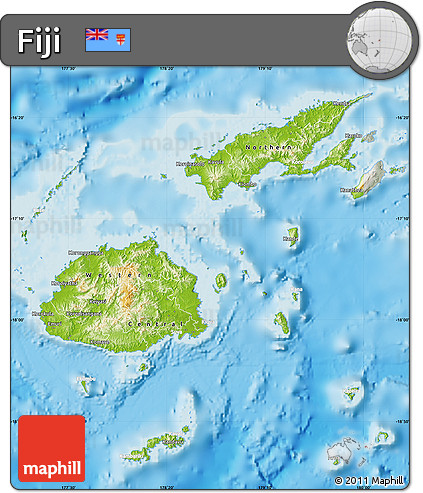 Physical Map of Fiji, lighten, semi-desaturated, land only