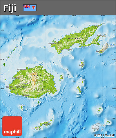 Physical Map of Fiji, lighten, semi-desaturated, land only
