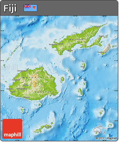 Physical Map of Fiji, lighten, semi-desaturated, land only