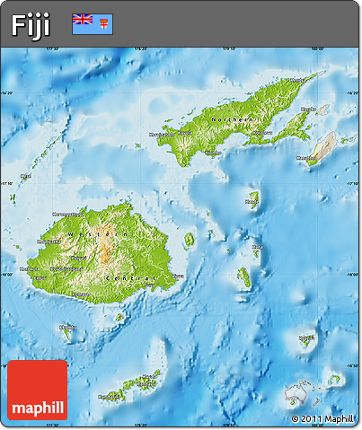 Physical Map of Fiji, shaded relief outside