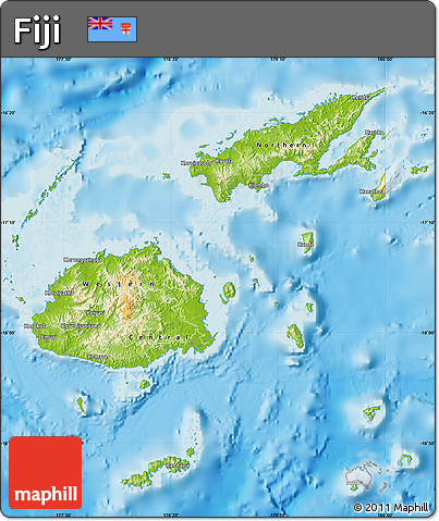Physical Map of Fiji, single color outside