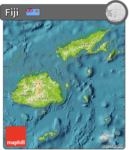 Physical Map of Fiji, single color outside, satellite sea