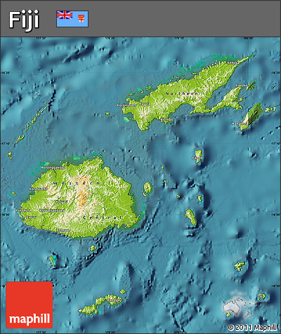 Physical Map of Fiji, single color outside, satellite sea
