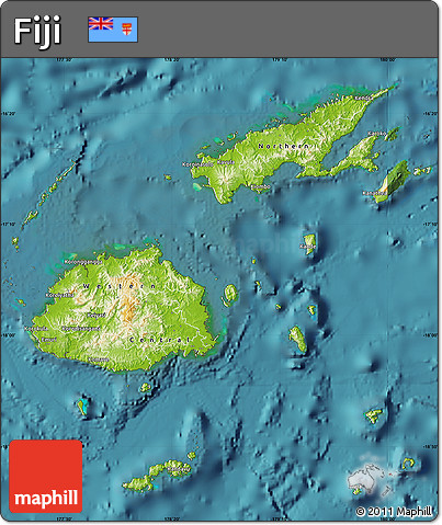 Physical Map of Fiji, single color outside, satellite sea