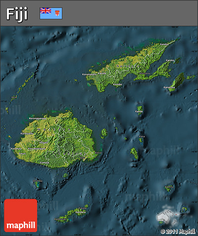 Satellite Map of Fiji, darken