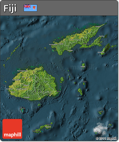 Satellite Map of Fiji, darken