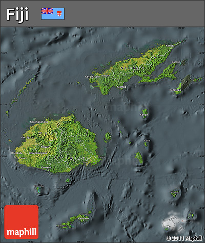 Satellite Map of Fiji, darken, semi-desaturated