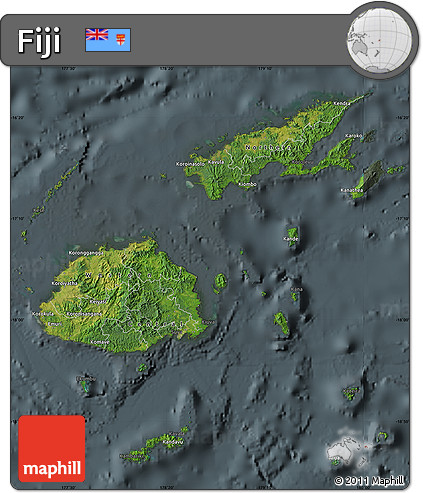 Satellite Map of Fiji, darken, semi-desaturated