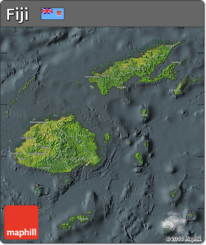 Satellite Map of Fiji, darken, semi-desaturated