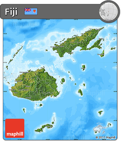 Satellite Map of Fiji, single color outside, bathymetry sea