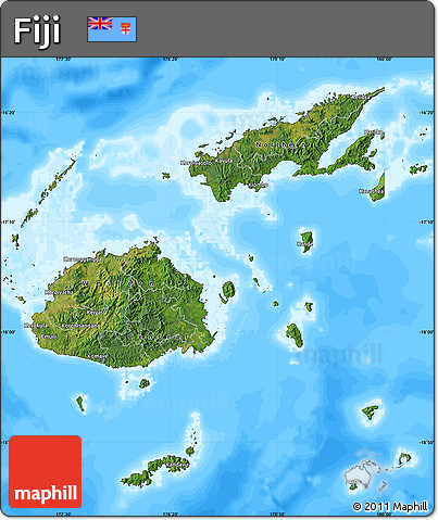 Satellite Map of Fiji, single color outside, bathymetry sea