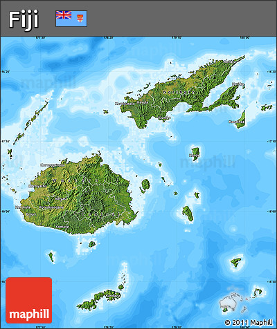 Satellite Map of Fiji, single color outside, bathymetry sea
