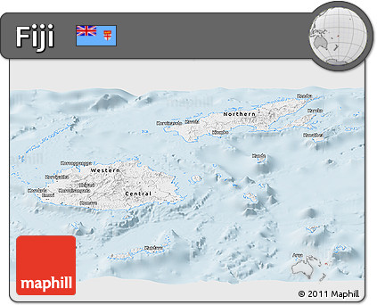 Gray Panoramic Map of Fiji, single color outside