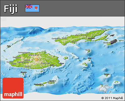 Physical Panoramic Map of Fiji, darken, desaturated, land only