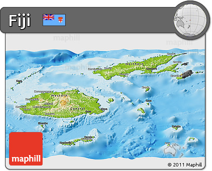 Physical Panoramic Map of Fiji, darken, desaturated, land only