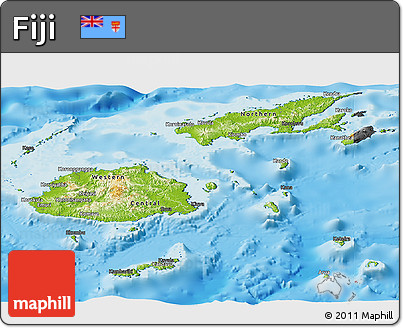 Physical Panoramic Map of Fiji, darken, desaturated, land only