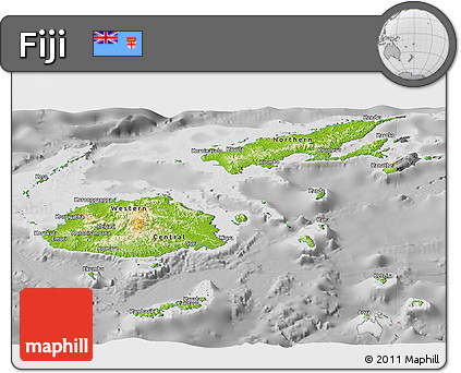 Physical Panoramic Map of Fiji, desaturated