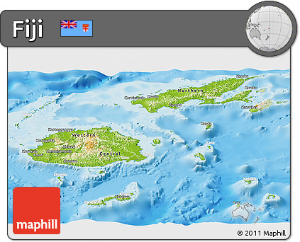 Physical Panoramic Map of Fiji, lighten, land only