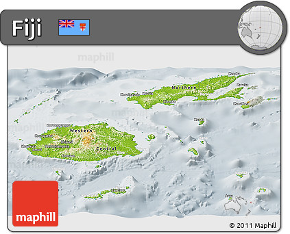 Physical Panoramic Map of Fiji, lighten, semi-desaturated