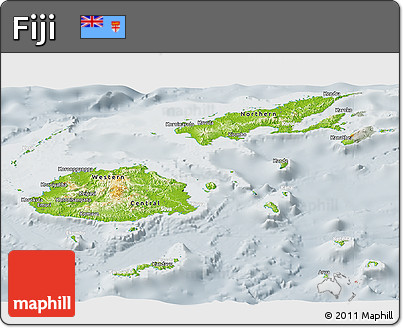 Physical Panoramic Map of Fiji, lighten, semi-desaturated