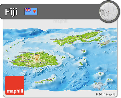 Physical Panoramic Map of Fiji, lighten, semi-desaturated, land only