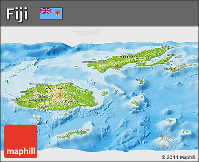 Physical Panoramic Map of Fiji, lighten, semi-desaturated, land only