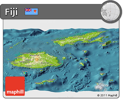 Physical Panoramic Map of Fiji, satellite outside