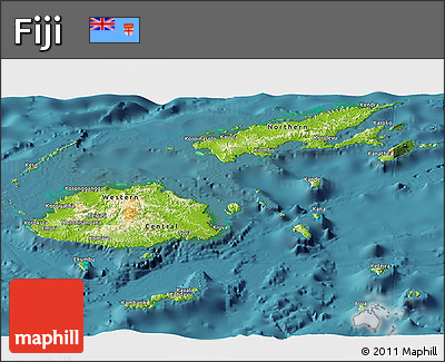 Physical Panoramic Map of Fiji, satellite outside