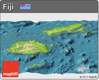 Physical Panoramic Map of Fiji, satellite outside