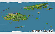 Satellite Panoramic Map of Fiji, darken, desaturated, land only