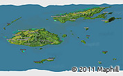 Satellite Panoramic Map of Fiji, darken, land only