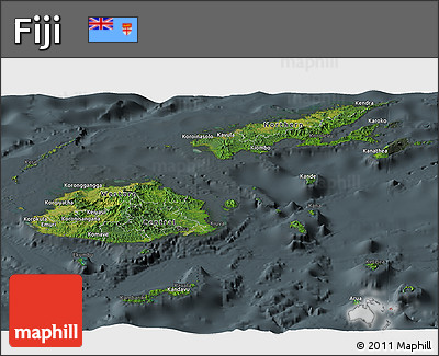 Satellite Panoramic Map of Fiji, darken, semi-desaturated