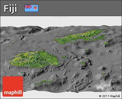 Satellite Panoramic Map of Fiji, desaturated