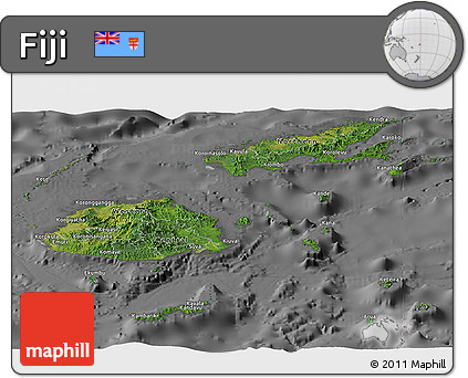 Satellite Panoramic Map of Fiji, desaturated