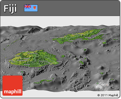Satellite Panoramic Map of Fiji, desaturated