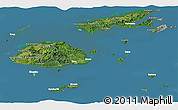 Satellite Panoramic Map of Fiji, lighten, desaturated, land only