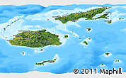 Satellite Panoramic Map of Fiji, single color outside, bathymetry sea