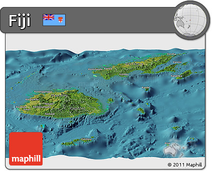 Satellite Panoramic Map of Fiji, single color outside