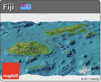 Satellite Panoramic Map of Fiji, single color outside
